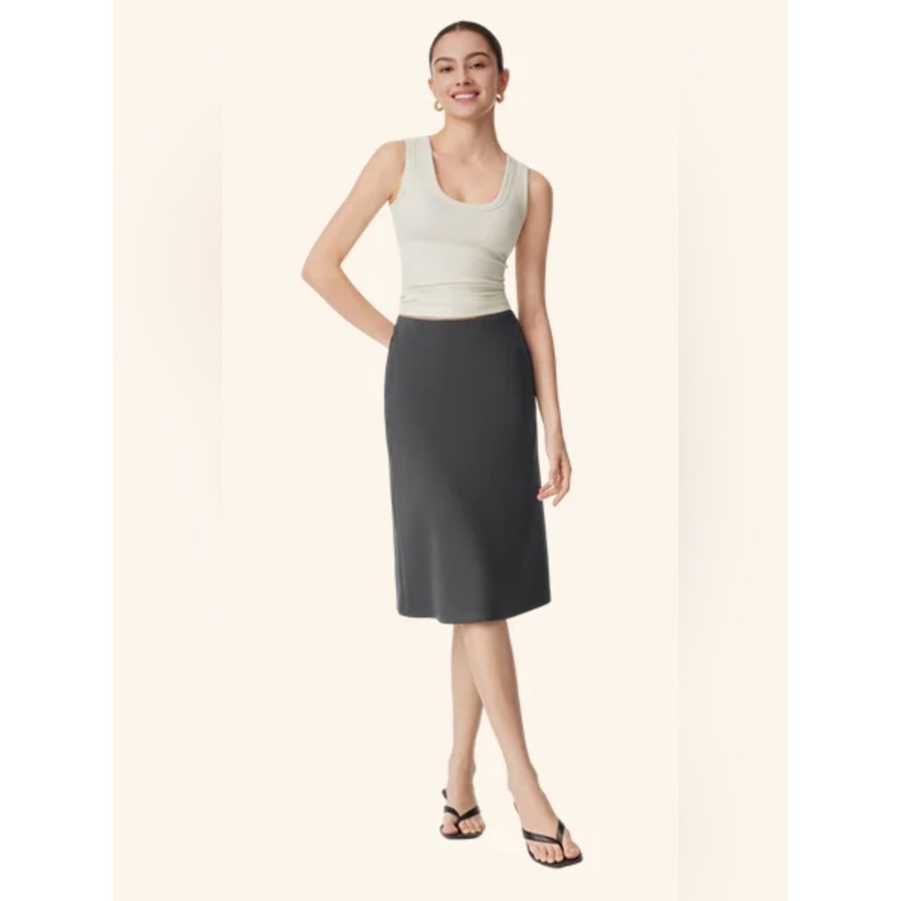 OGL Sandwashed A-line Midi Skirt‎ with Pockets NWT size XS Black Knee Length